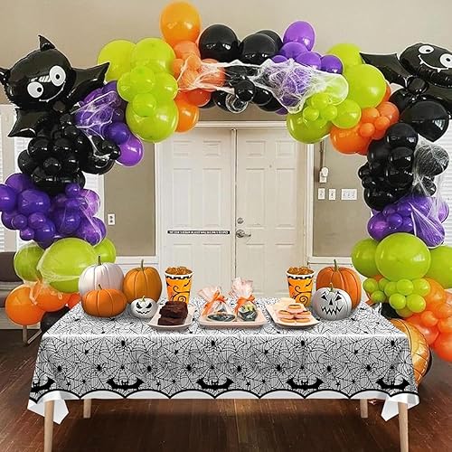 Miniatura 5 de 3 manteles de tela de araña de Halloween, de plástico, rectangular, desechable, color negro, con diseño de murciélago aterrador, para suministros de
