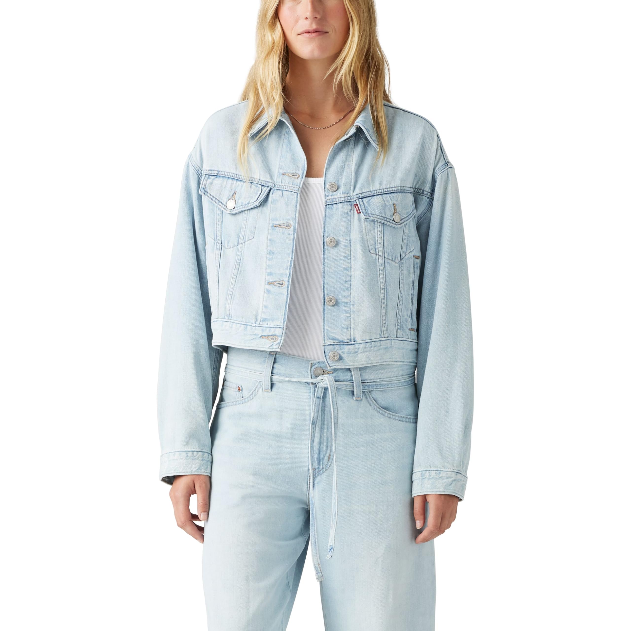 Levis Womens Shrunken 90s Linen Denim Trucker Jacket