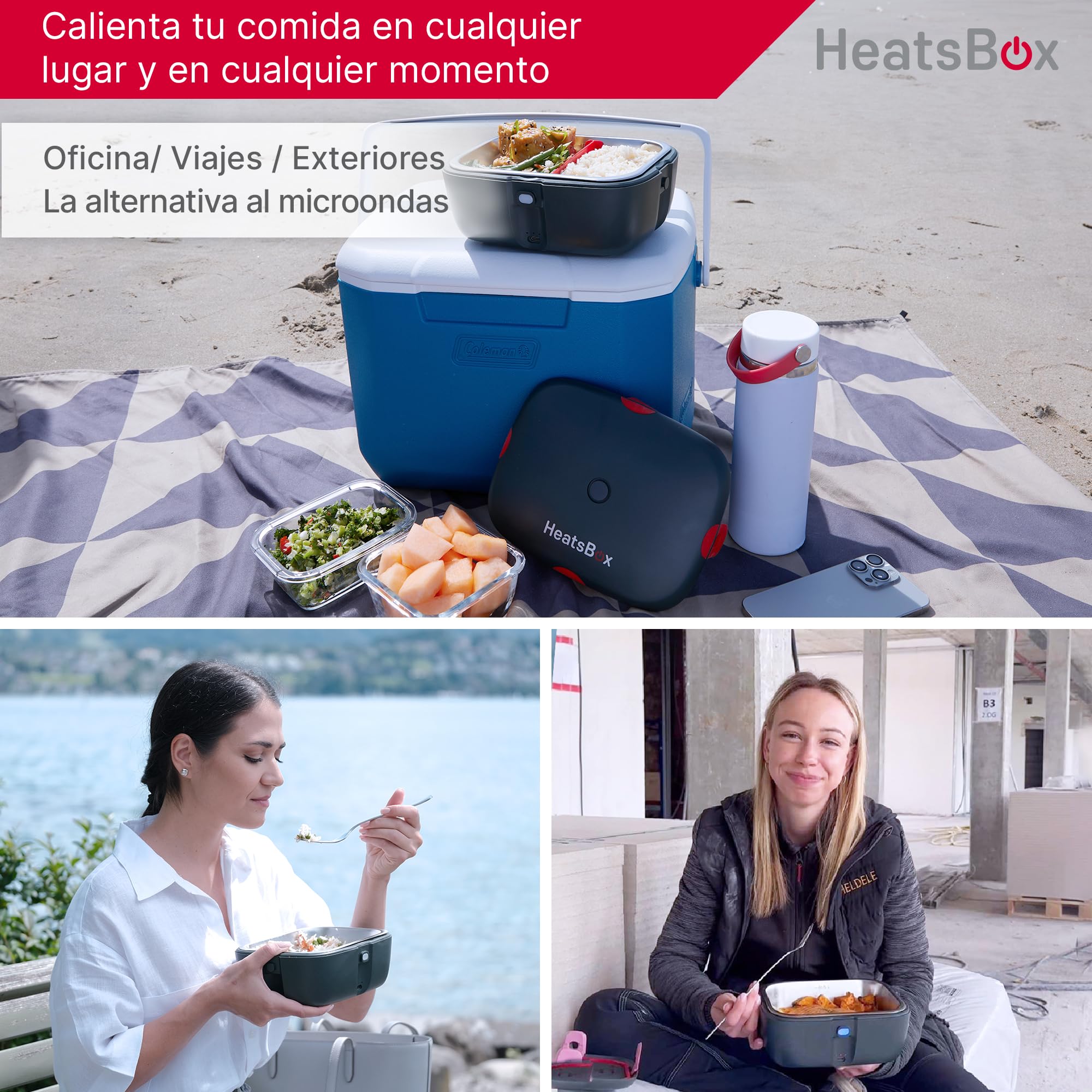 Faitron HeatsBox Go - Fiambrera Eléctrica para Calentar Alimentos sin BPA, Con Aplicación Controlable, Batería Integrada, Fiambrera Termica de Acero Inoxidable a Prueba de Fugas (925 ml), 100 W