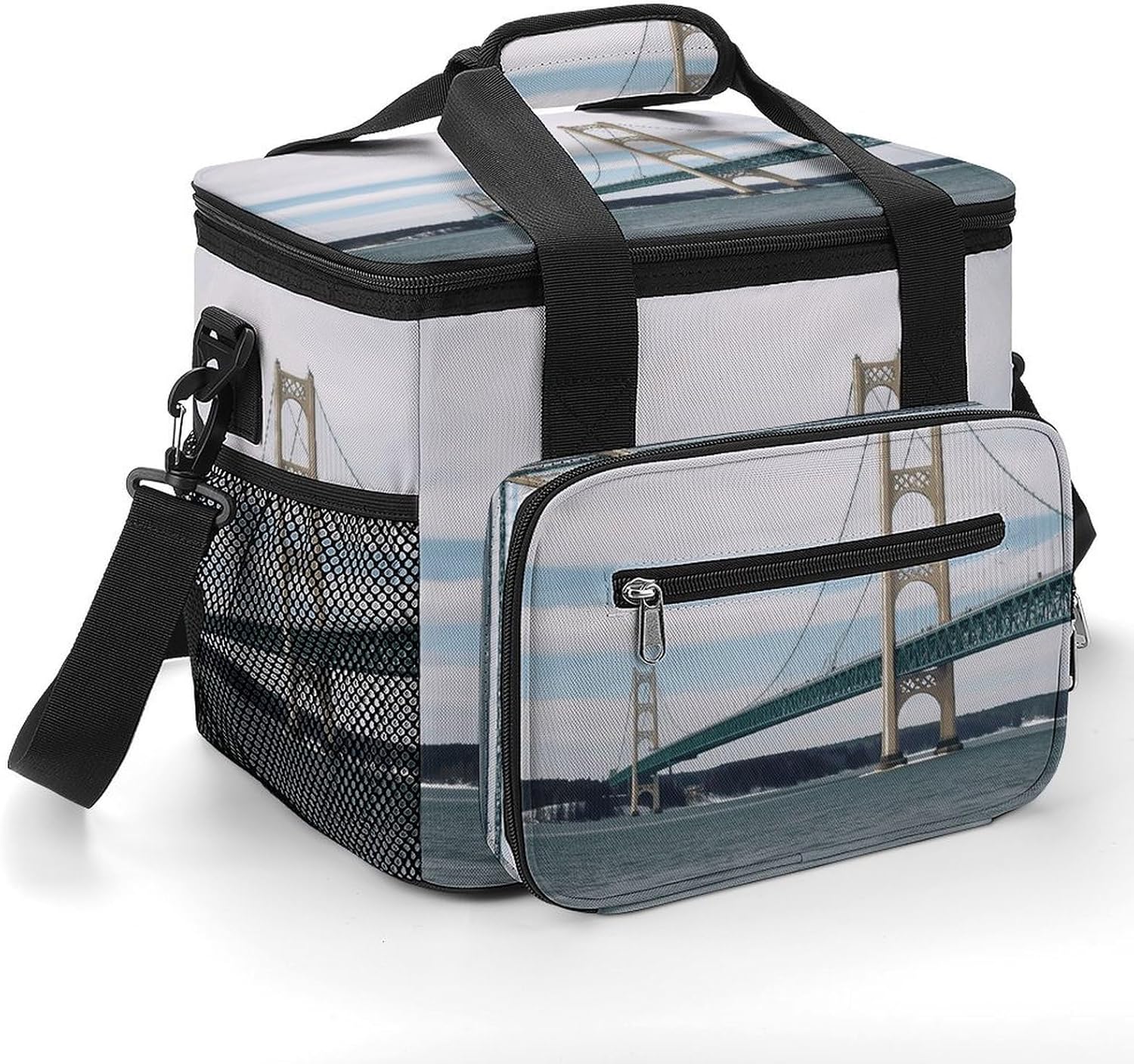 Mackinac Suspension Bridge Cooler Bags Portable Soft Cooler Bag Lightweight Ice Chest Insulated Lunch Bags Camping Cooler Bag Cooler Lunch Tote Coolers for Picnic Travel Beach