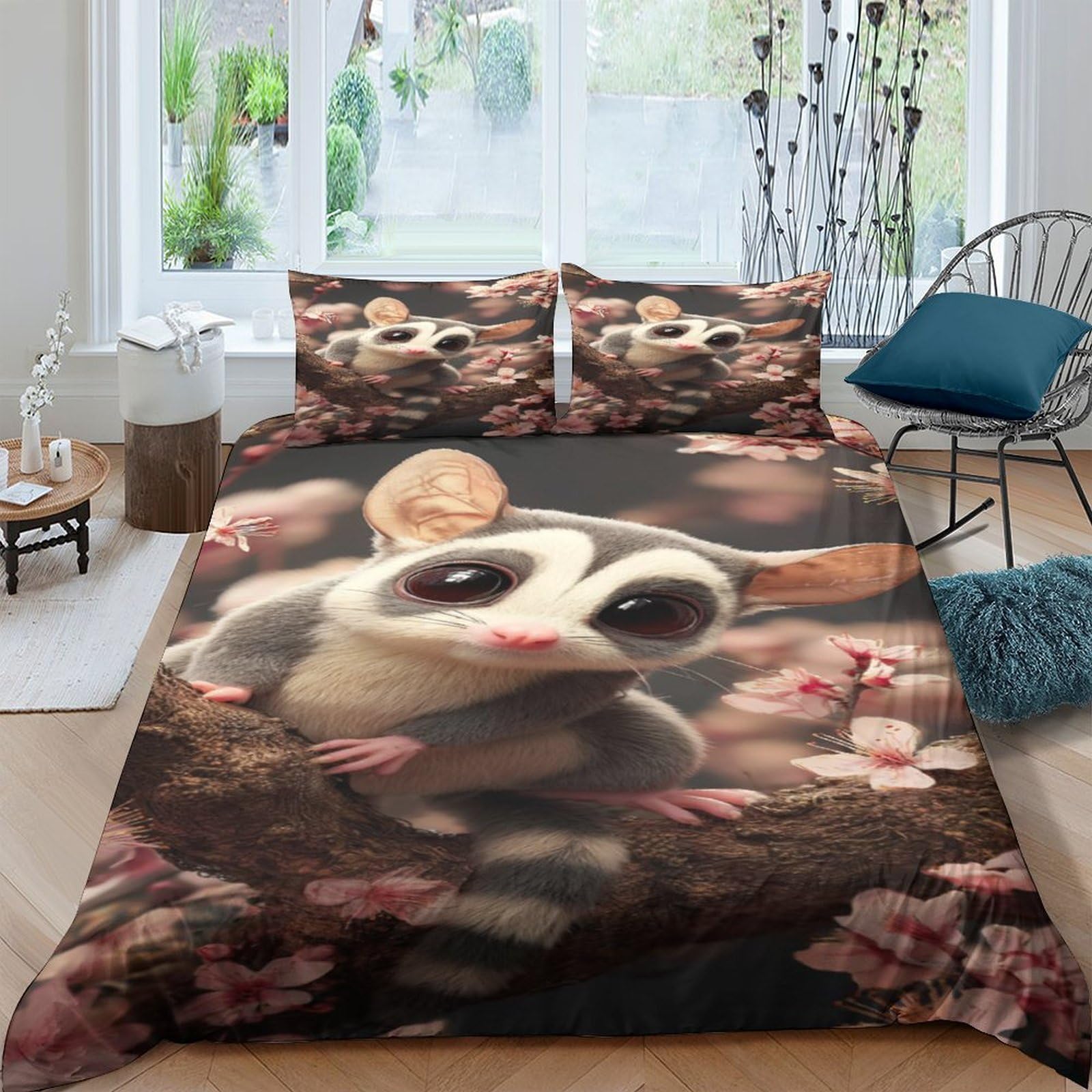Ctjqhvkz Style-6 3D Printed Cute Lemur Fitted Sheet Microfiber Soft Floral Forest Mattress Cover Bedroom Decor Protection Single（135X200cm）