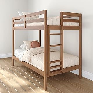 Grain & Grove Bear Twin Over Twin Bunk Bed, Sturdy Bunk Bed Frame for Ki...