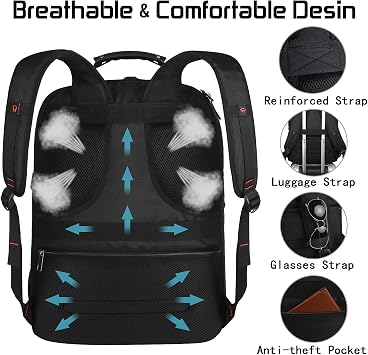 18.4 Laptop Backpack for Men, 55L-60L Extra Large Gaming Laptops Backpack, TSA Friendly Flight Approved RFID Anti-theft Pocket, Water Resistant Suiltable for Travel Business Work