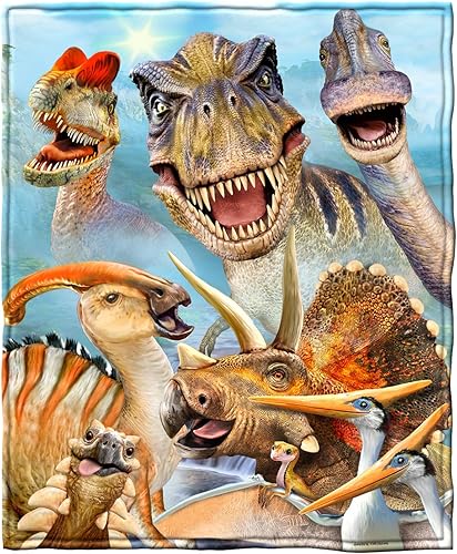 Dawhud Direct Manta de vellón de dinosaurio para cama, 75 x 90 pulgadas, manta de forro polar jurásico tamaño Queen para niños, hombres, unisex y