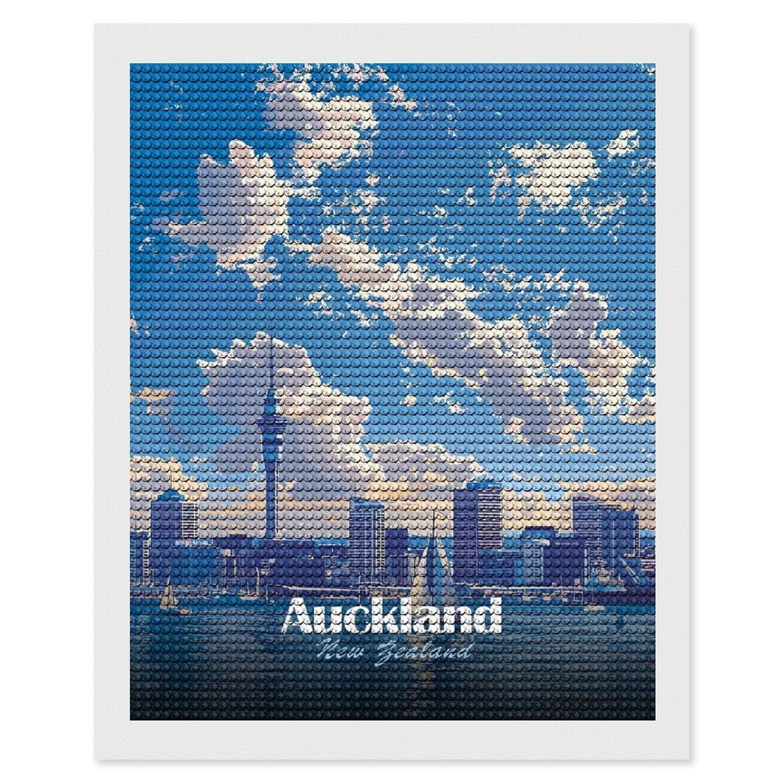 Junmoney Auckland New Zealand Cityscape Art Diamond Art Kit 16"x20", Modern Decor, for Adults, Printed Canvas, Holiday Gift Idea, Fun Craft Experience
