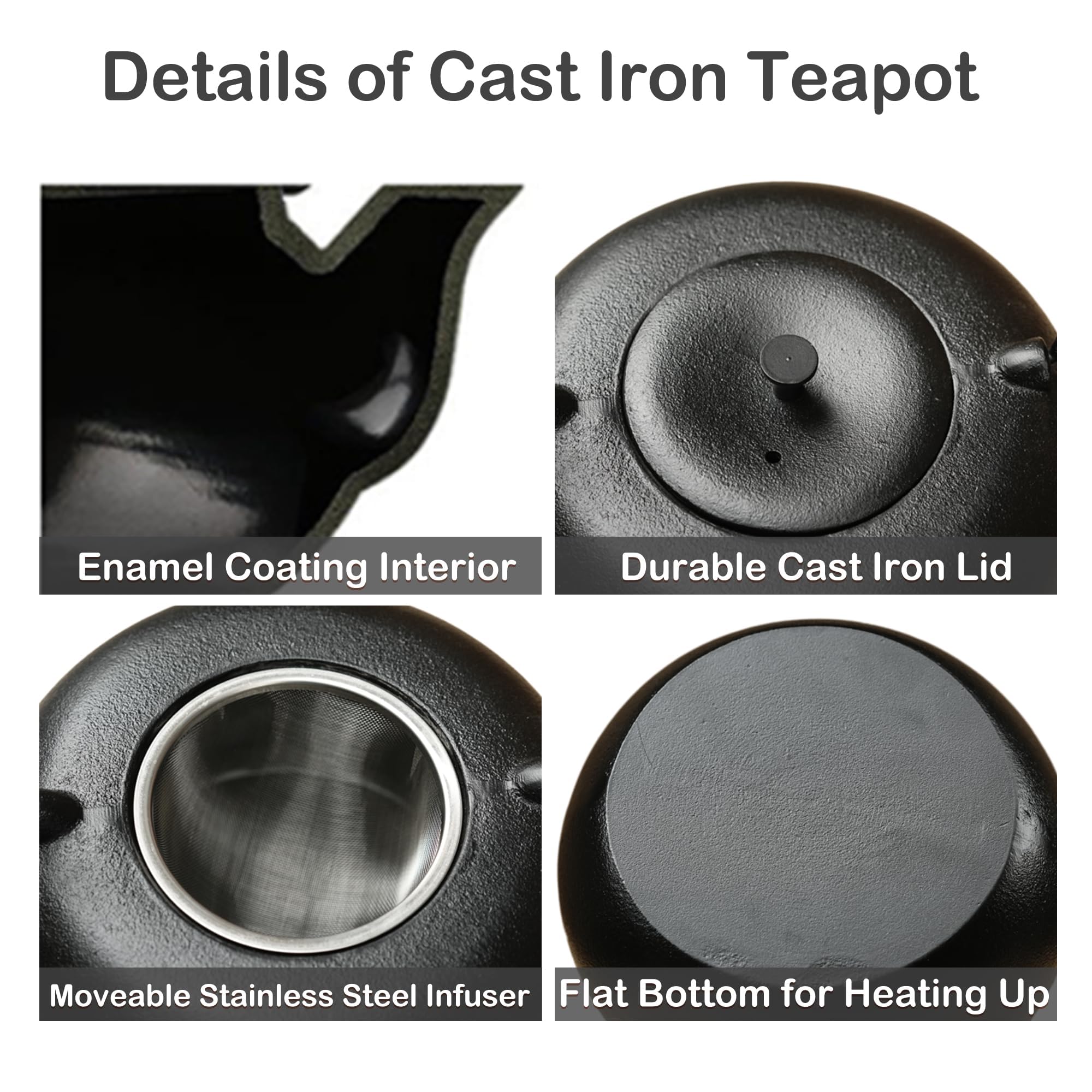 Tetera de hierro fundido para estufa, estilo japonés Tetsubin, hervidor de té de 2000 ml con infusor de acero inoxidable para té de hojas sueltas