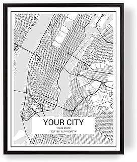 [SF Customizables] Custom City Map Art, Any Street Map, Your Map Personalized Print with Text Box Modern Anniversary Gift [Framed Poster]