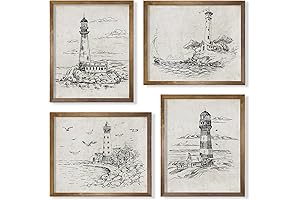 Enchanting Coastal Seascape Sketch Art: Lighthouse, Seagulls, and Tranquil Waters