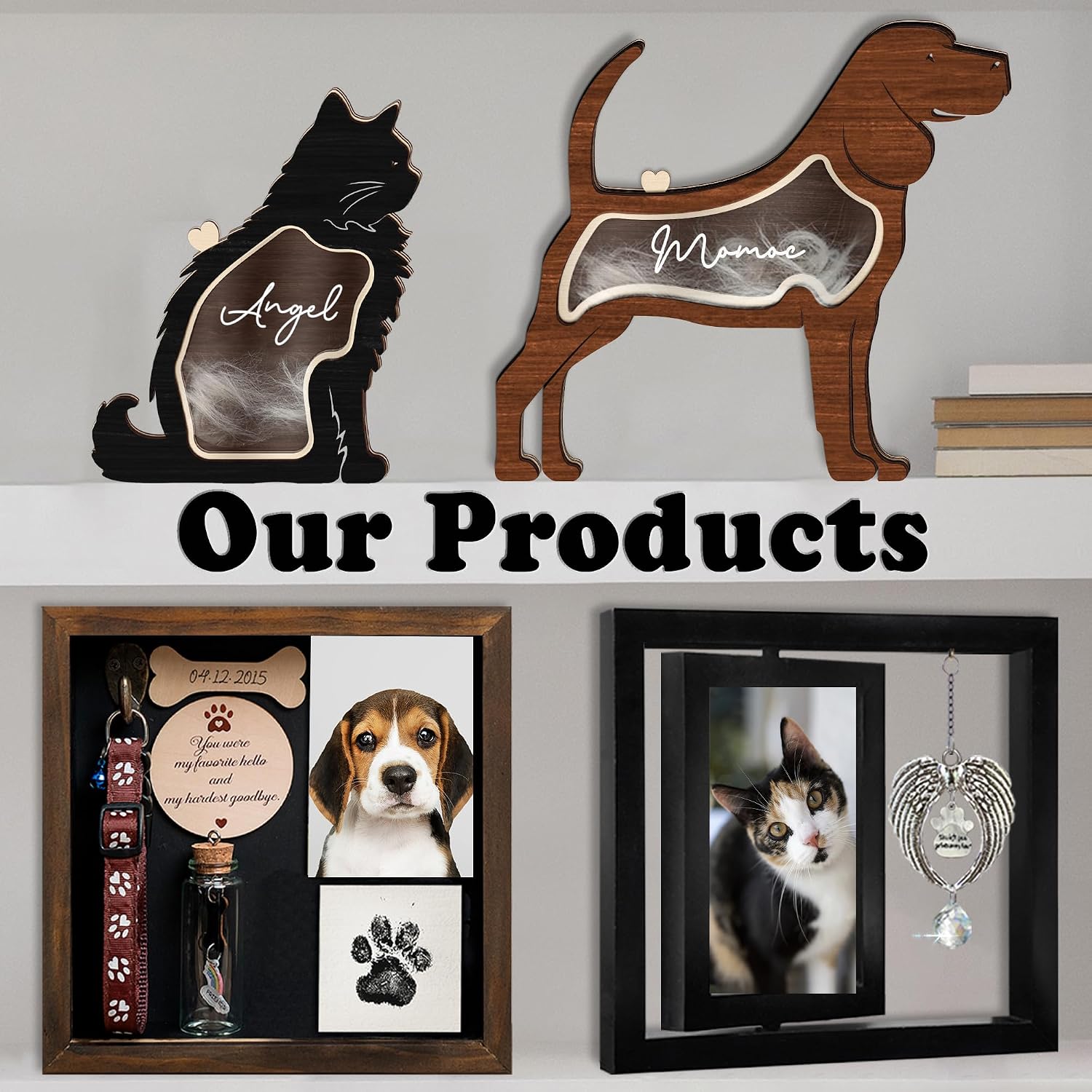 8.4" Cat Hair Keepsake Box, Wooden Pet Urns for Cats, DIY Pet Loss Sympathy Gifts, Unique Gift Cat Long Hair Shape Standable Table Decor, Idea Gift for Pet Lover Storing Fur Teeth Ashes PSD16-LHM