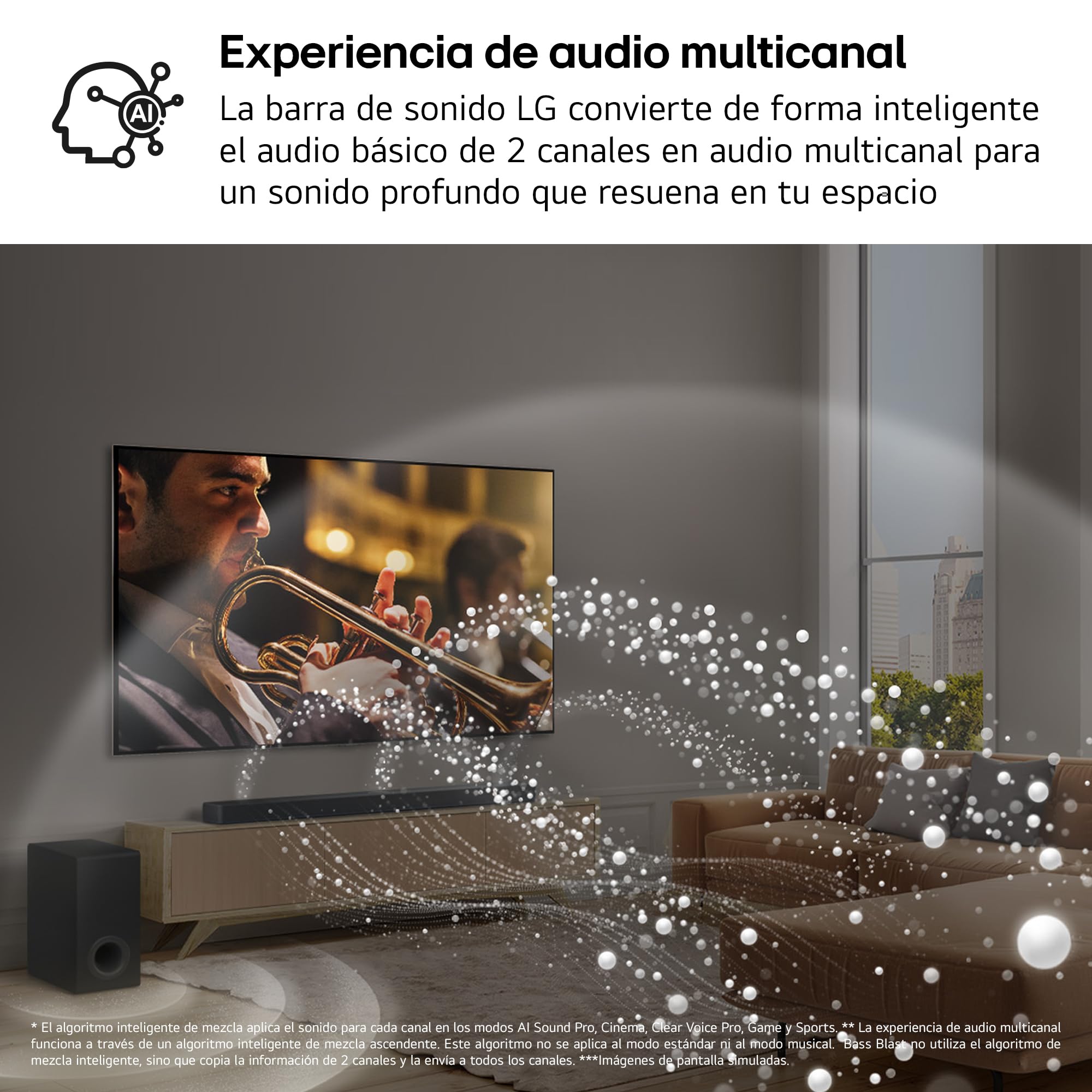 LG S70TY - Barra de Sonido Inteligente, 400W, 3.1.1 Canales, Sonido Envolvente Dolby Atmos y DTS, Amplia Conectividad, Bluetooth, USB, Entrada Óptica, Negro