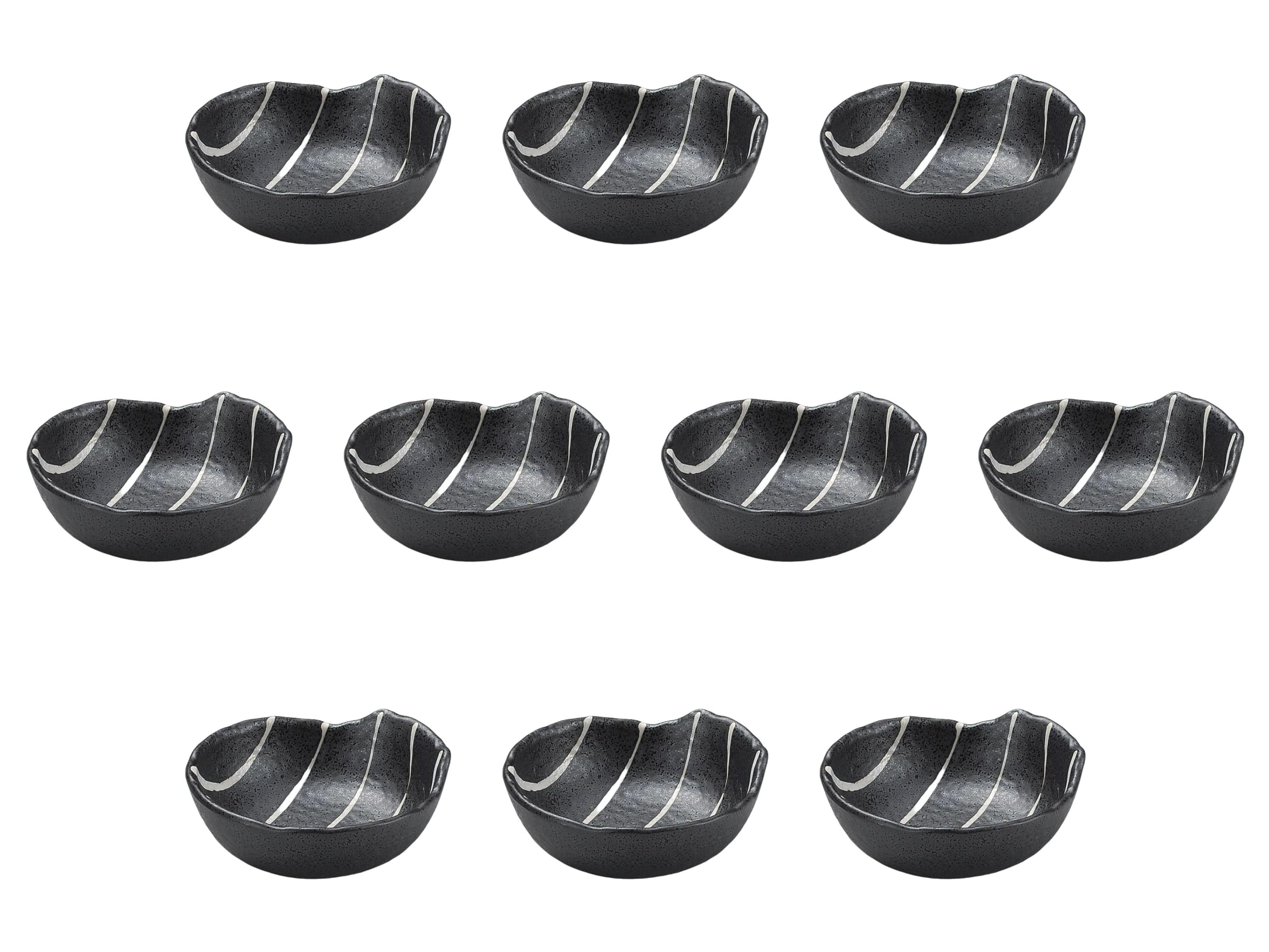 Set of 10 Striped Black Drink [5.1 x 4.9 x 1.9 inches (13 x 12.4 x 4.7 cm) | Setomonohonpo