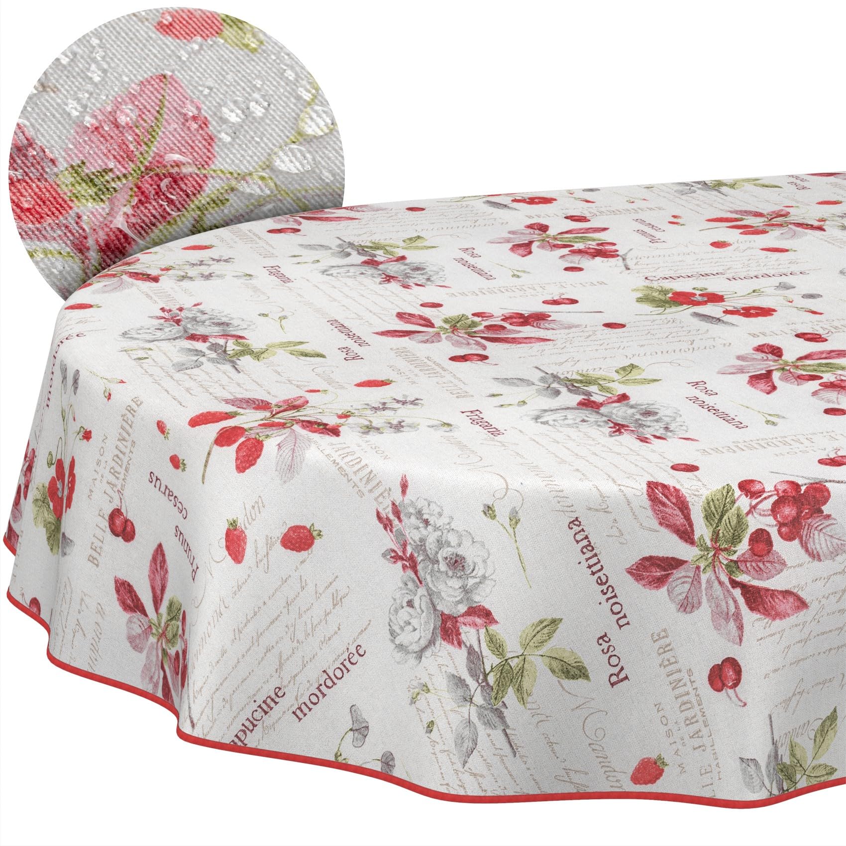 Mantel de tela textil lavable, mantel de algodón, poliéster, bayas, ovalado, 260 x 140 cm, para interior y exterior