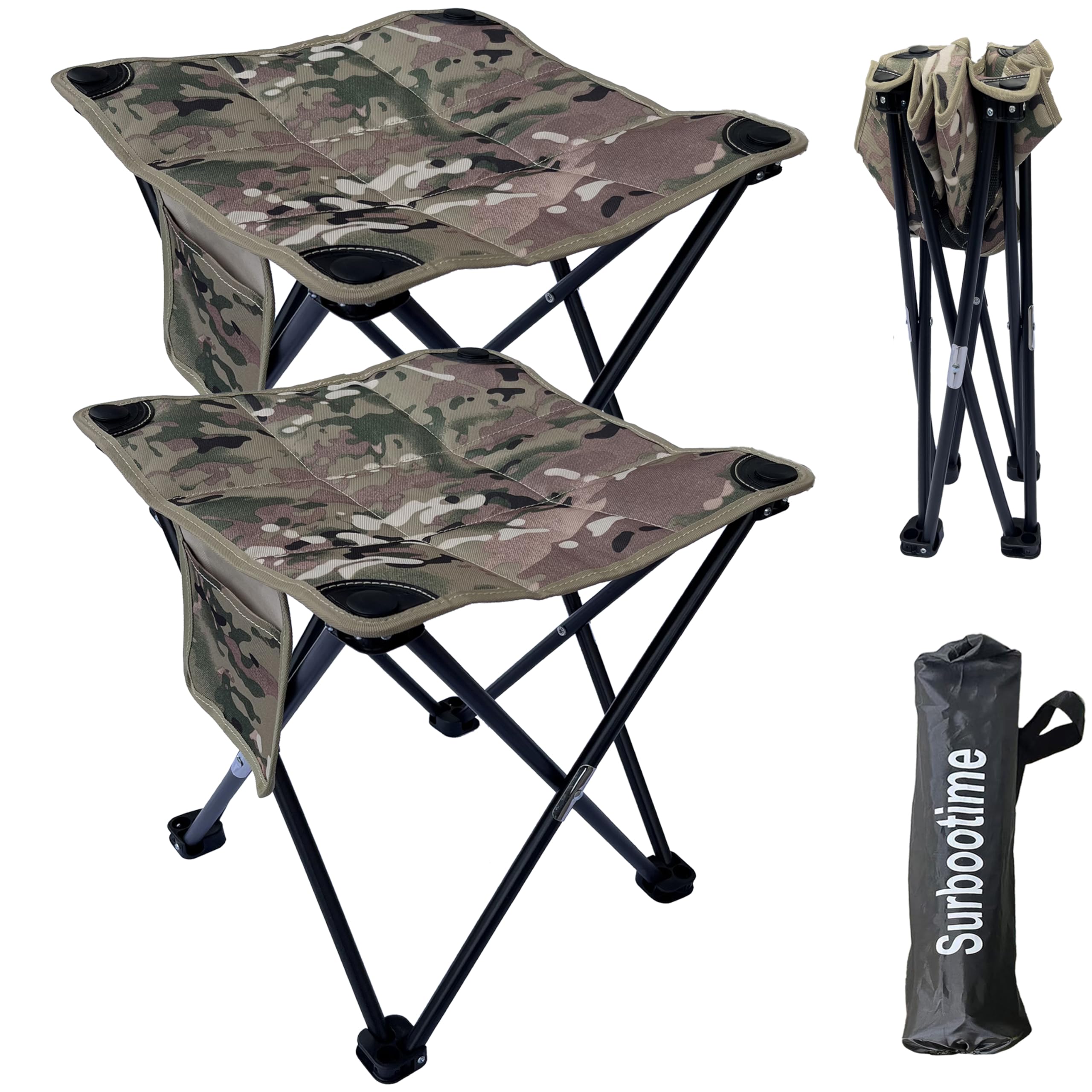 Sgabello da campeggio pieghevole portatile in 2 pezzi, con poggiapiedi in cotone, sedile da esterno, adatto per pesca, picnic, barbecue in spiaggia, escursionismo, con tasche laterali, 35,6 x 35,6 x