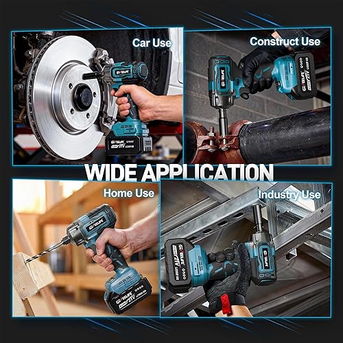 Miniatura 8 de GEVEELIFE Llave de impacto de 520 pies de libras (700 N.m) sin escobillas, pistola de impacto de 1/2 con batería de 2 x 4.0 Ah, llave de impacto