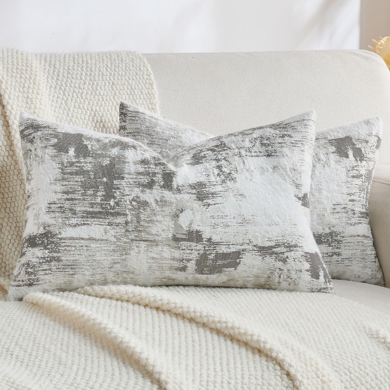 FUTEI Set of 2 Faux Cashmere Jacquard 30x50 cm Cushion Covers Soft Marble Pattern Scatter Pillowcase 30 x 50 cm Farmhouse Accent for Sofa Bedroom Living Room, Black White — image 1