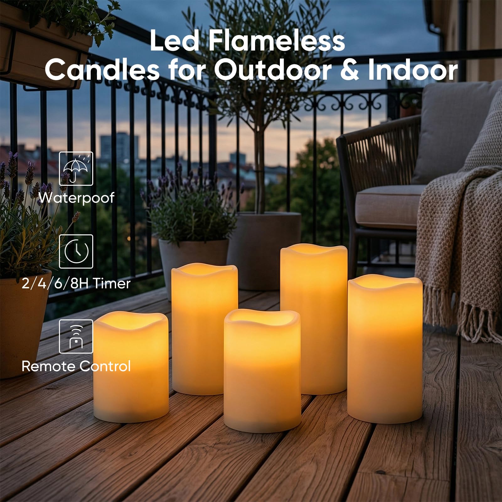 5plots D3 x H5 12,7 cm 15,2 cm 15,2 cm Set di 4 candele impermeabili senza fiamma, candele a LED a batteria con telecomando a 10 tasti e timer, richiede 2 batterie AA per interni, casa, Halloween