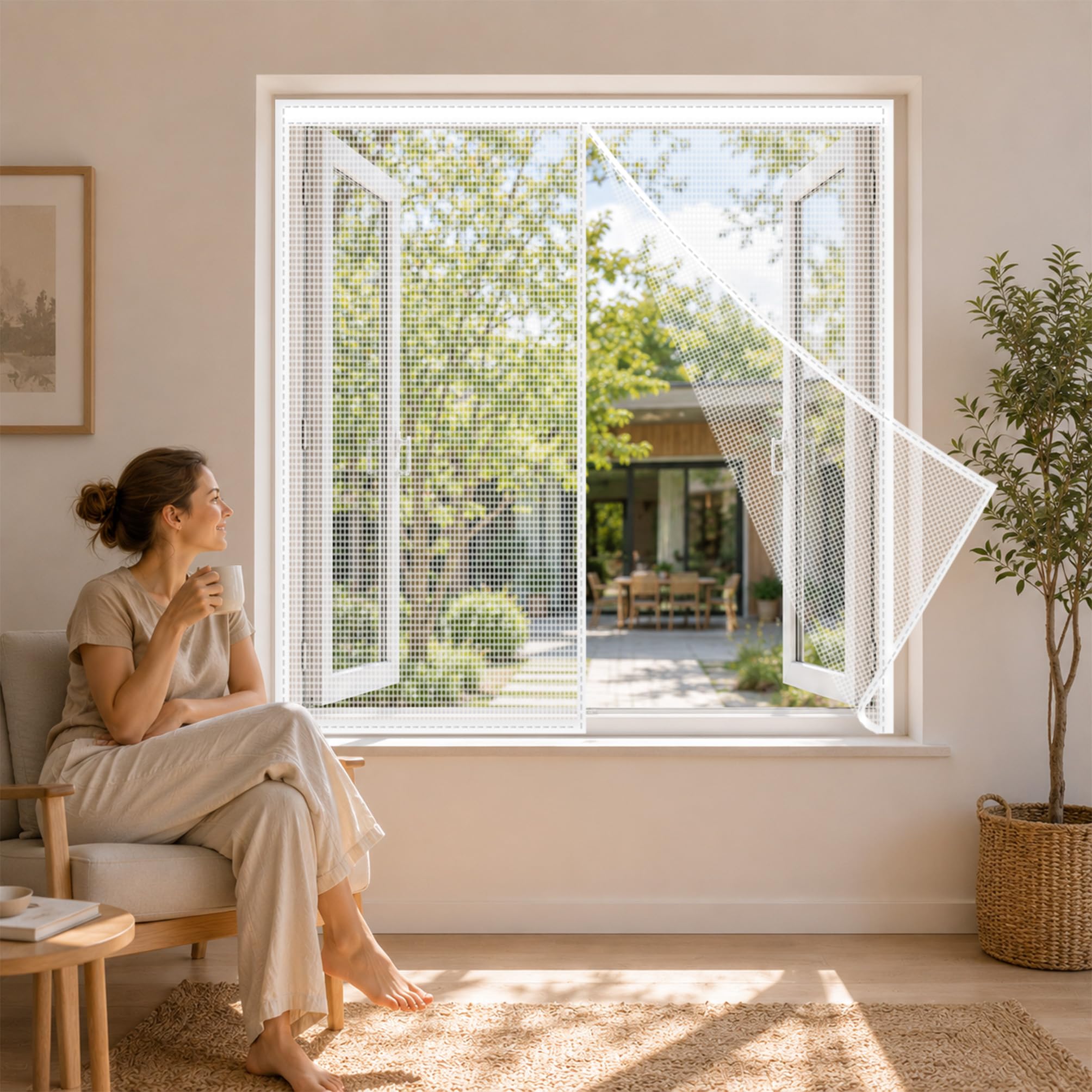 Mosquito Screen for Windows White 120x140cm Fine Net Screen Helps Keep Mosquitoes and Flies Outside for Pet Friendly Homes and Frequently Opened Windows