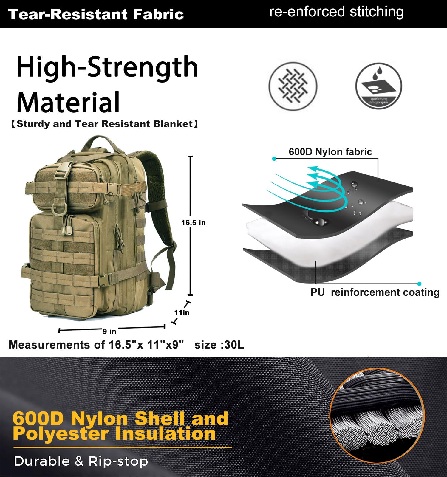Miramrax Mochila táctica pequeña militar – Mochila de 30 L para hombre, mochila de asalto Molle, bolsa de insectos para senderismo y camping