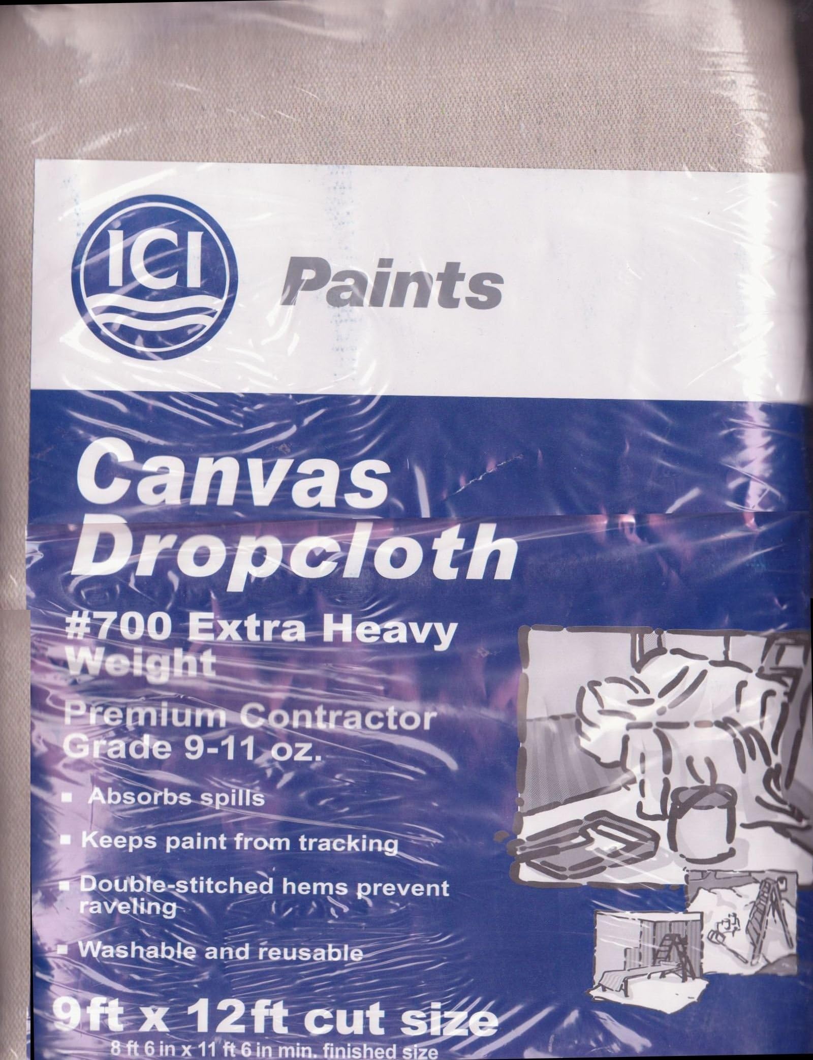 ICI Paints Canvas Dropcloth - #700 Extra Heavy Weight - 9' x 12' - Premium Contractor Grade