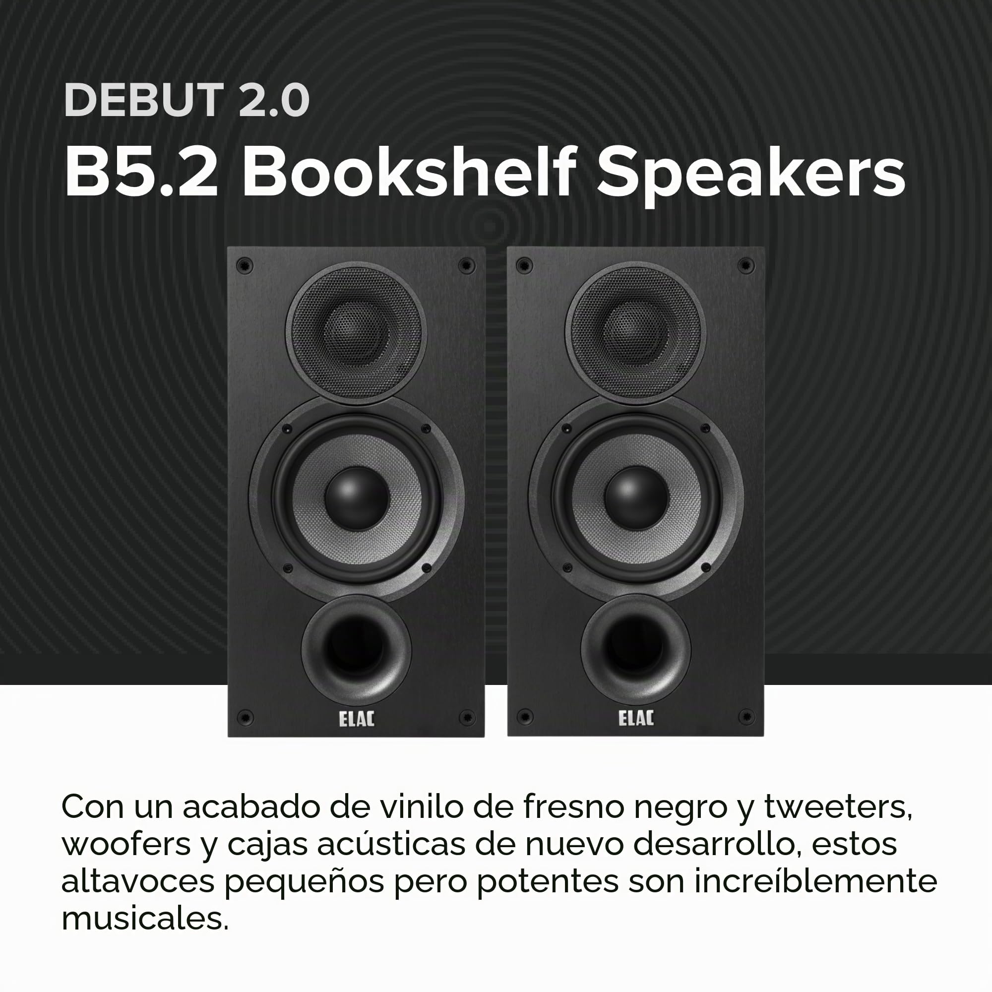 ELAC Debut 2.0 B5.2 - Altavoces para estantería, Color Negro (par)