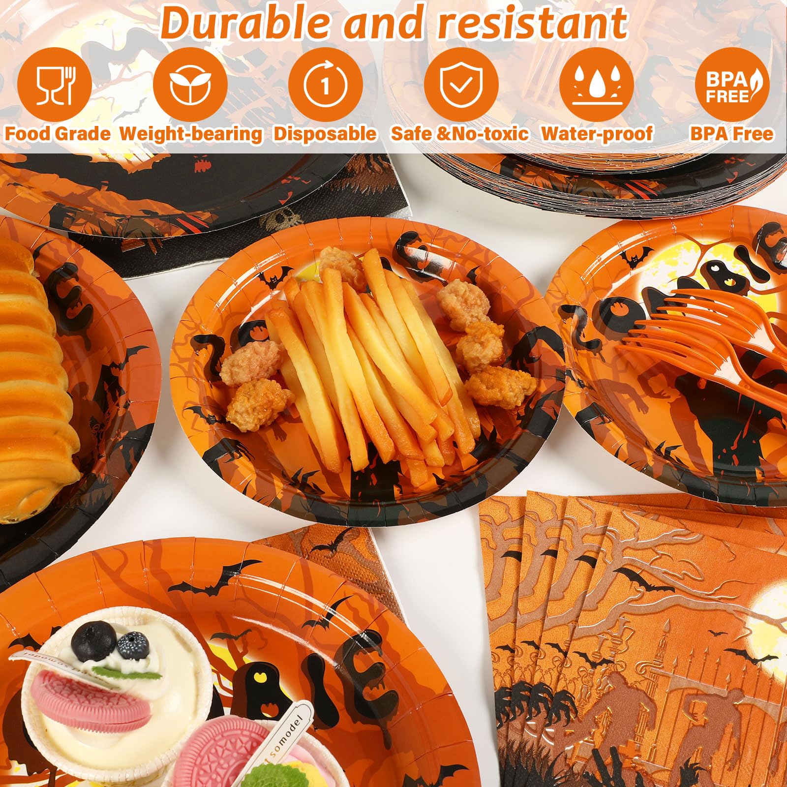 Assiettes Jetables Halloween - 24 Assiettes Carton 17,8 Cm, Motif Zombie Sanglant, Décoration De Fête