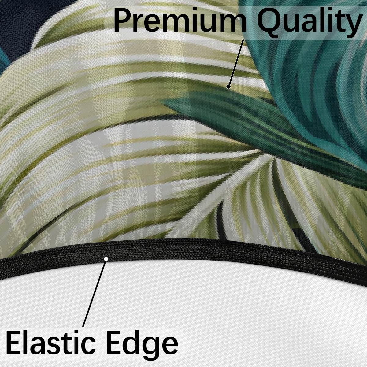 Tropical Palm Leaves Pattern Outdoor Tablecloth with Umbrella Hole, Round Elastic Fitted Table Cloth with Zipper, Waterproof Picnic Patio Table Covers Fits 36-44 in Tables