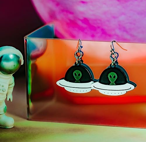 Miniatura 3 de Alien UFO Dangle Earrings Lightweight Hypoallergenic Fun Spaceship Jewelry for Science and Space Lovers