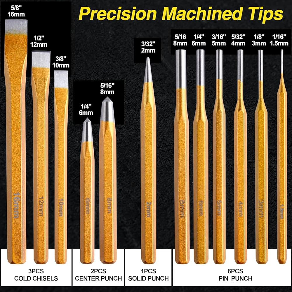 Amazon | LEONTOOL パンチ＆ノミセット 12本組 ロング ピン
