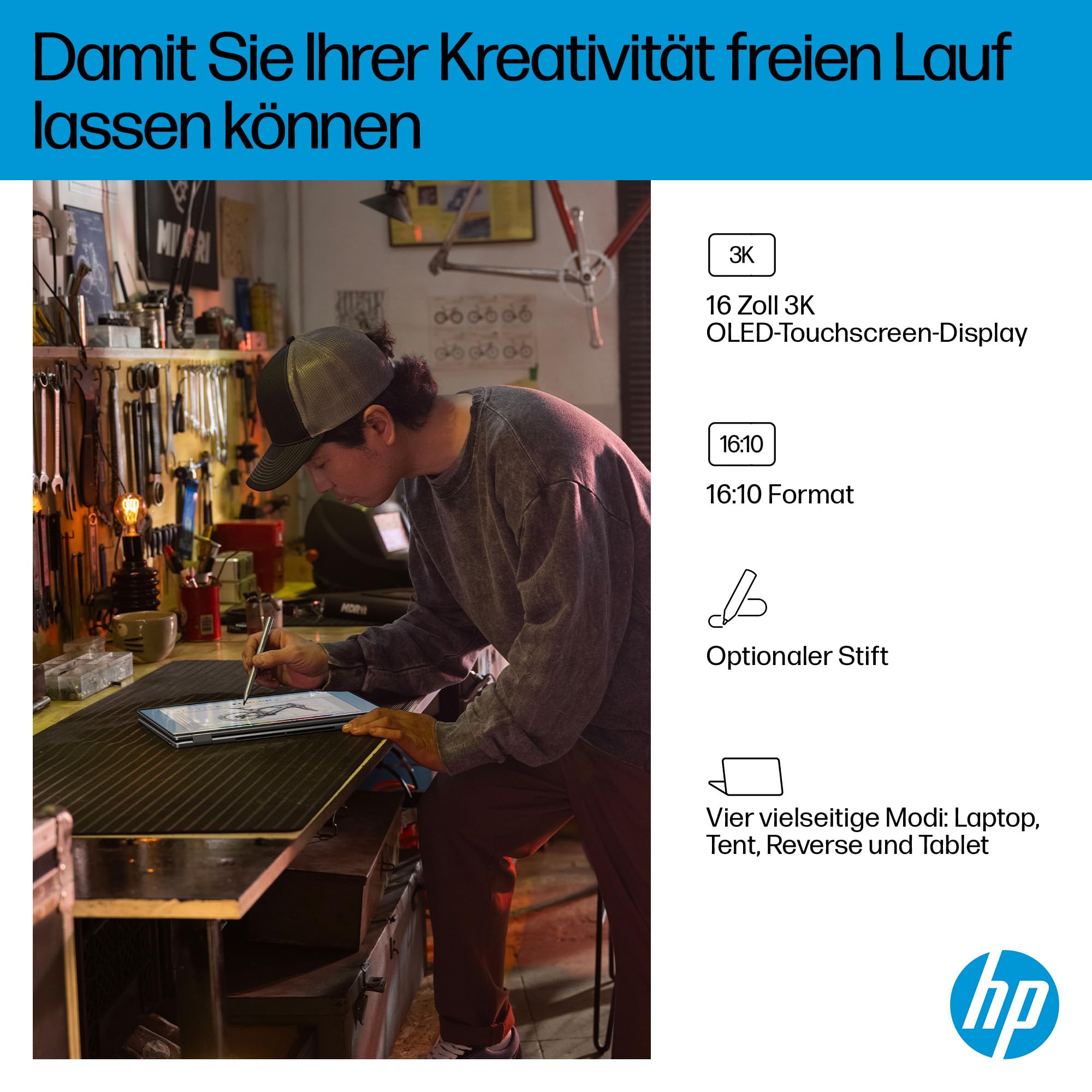 HP OmniBook X Flip 2in1 Laptop AMD Ryzen AI 5 340 16" WUXGA Touchscreen 16GB 512GB SSD Win11 Silber