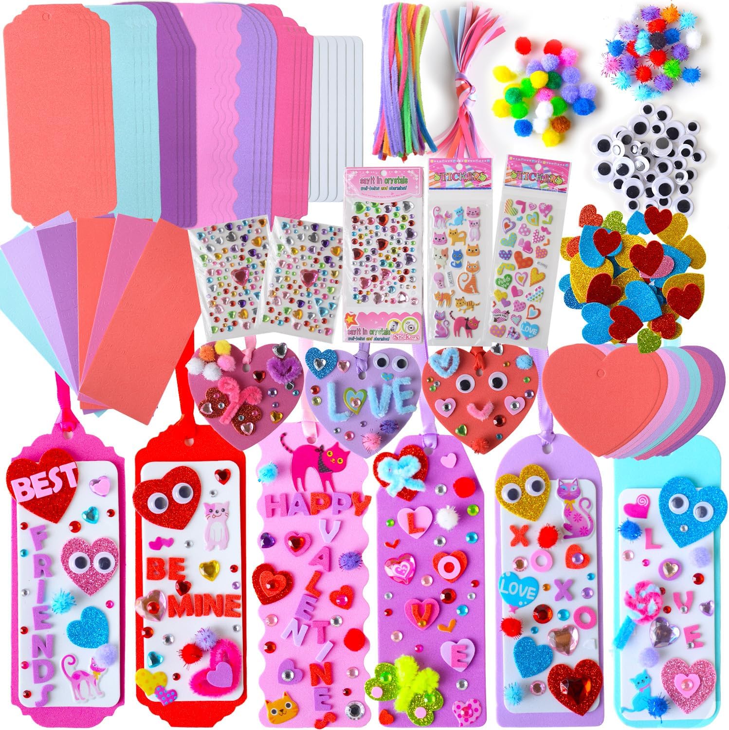 YIYEE 36 Sets Valentines Day Crafts for Kids, DIY Foam Bookmarks Valentine Cards Craft Kit for Kids Craft Hanging Ornament, Valentines Activities for School Class Home Decorations