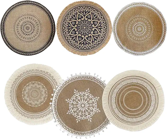 6-Piece Round Jute Placemats - Handmade Table Mats for Decor and Protection