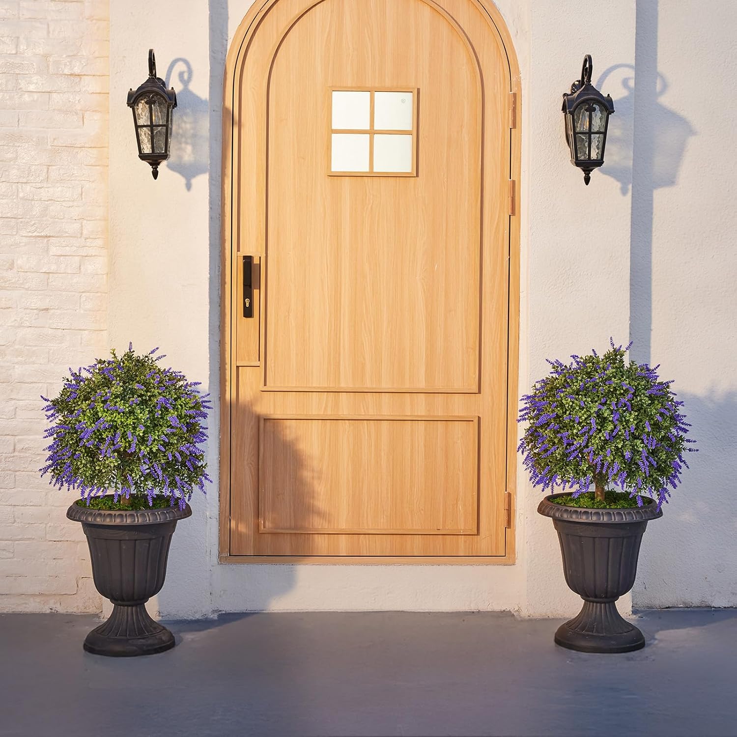 2 Pack Artificial Lavender Topiary Ball Trees – 32.2in UV Resistant Fake Boxwood Shrubs with Realistic Flowers | Outdoor Indoor Faux Bushes for Porch, Patio & Garden Decor