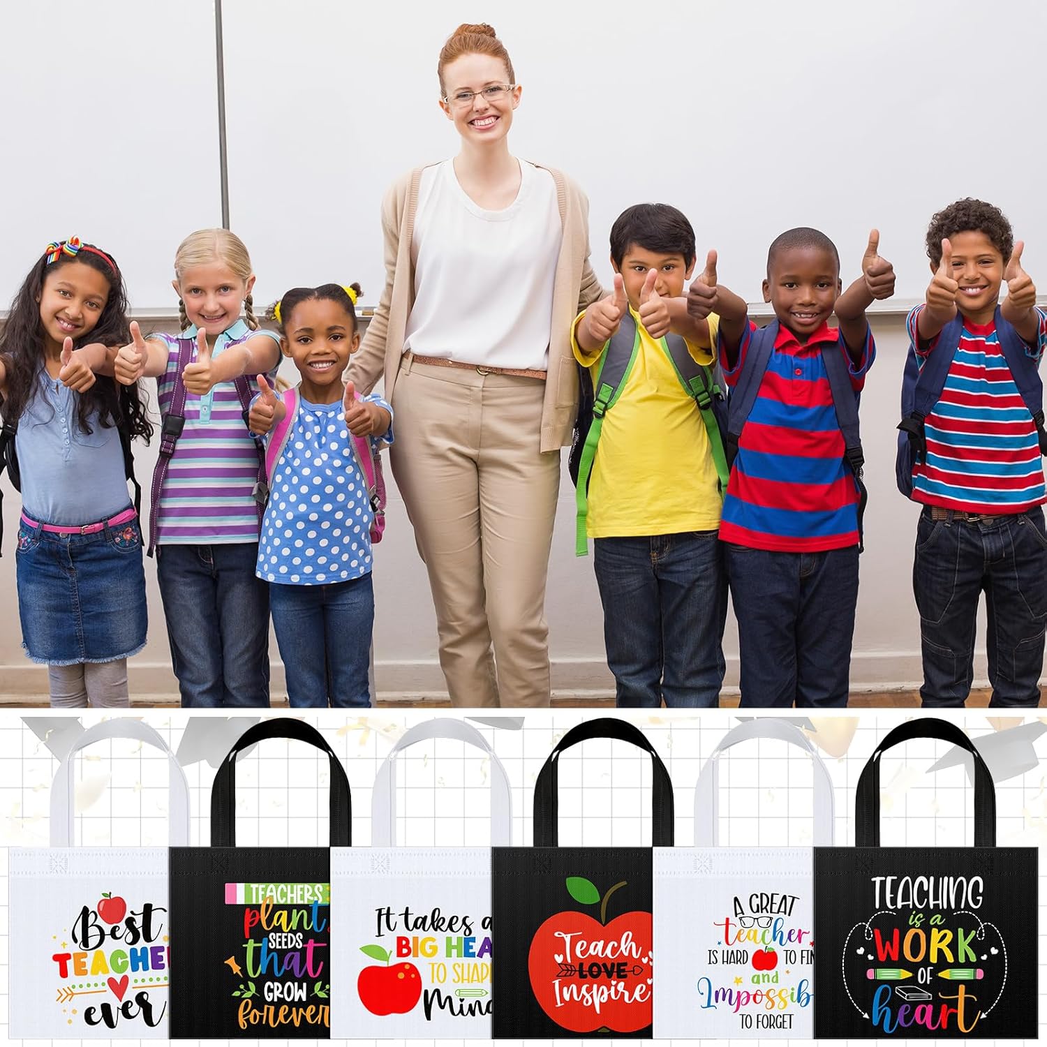 36 Pcs Teacher Appreciation Gift Bags Non Woven Graduation Theme Teachers Tote Bags Teacher Inspirational Gift Bag with Handles Teachers Appreciation Week Gifts for Teacher's Day Retirement