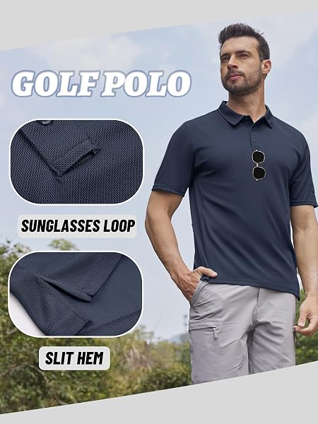 KEFITEVD Polo Shirts Uomo Manica Corta Golf Tshirts ad Asciugatura Rapida Army Tshirt Sport Outdoor Polo con portaocchiali abbottonatura Leggera T-Shirt Estiva - 5