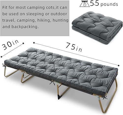 Miniatura 3 de Jamdok Cubrecolchón de cuna para cama de campamento (75 x 30 pulgadas), almohadillas acolchadas gruesas para dormir de campamento, tapete plegable