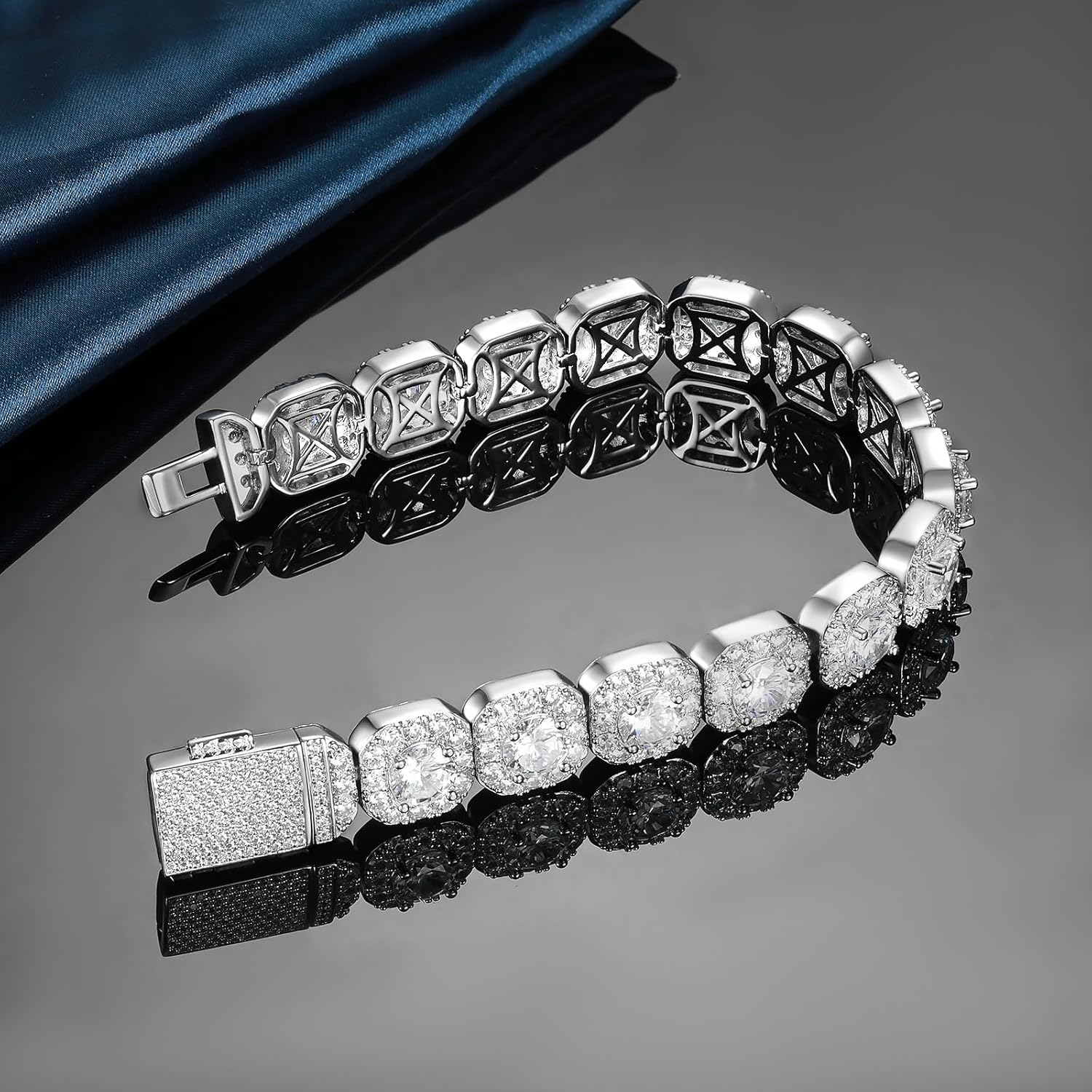 Gemsme Cuban Link Bracelet for Men Women 18K White Gold Plated Iced Out Miami Cuban Chain