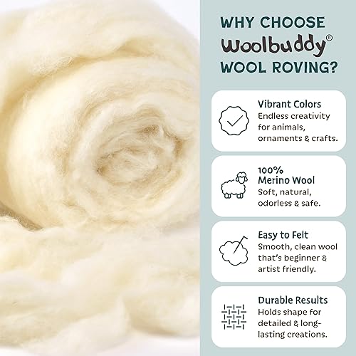 Miniatura 7 de Woolbuddy Juego de 40 colores de lana, núcleo de lana, suministros de fieltro, 4 agujas, almohadilla y guía, kit de manualidades de animales