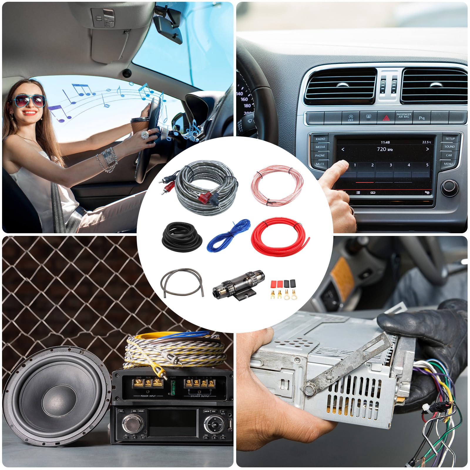 4 Gauge Verstärker Verkabelungsset, 2000W Komplettes All-in-One Auto Audio Amp Installationsset mit RCA & Sicherung, Schnellanschluss für Radio, Subwoofer & Lautsprecher
