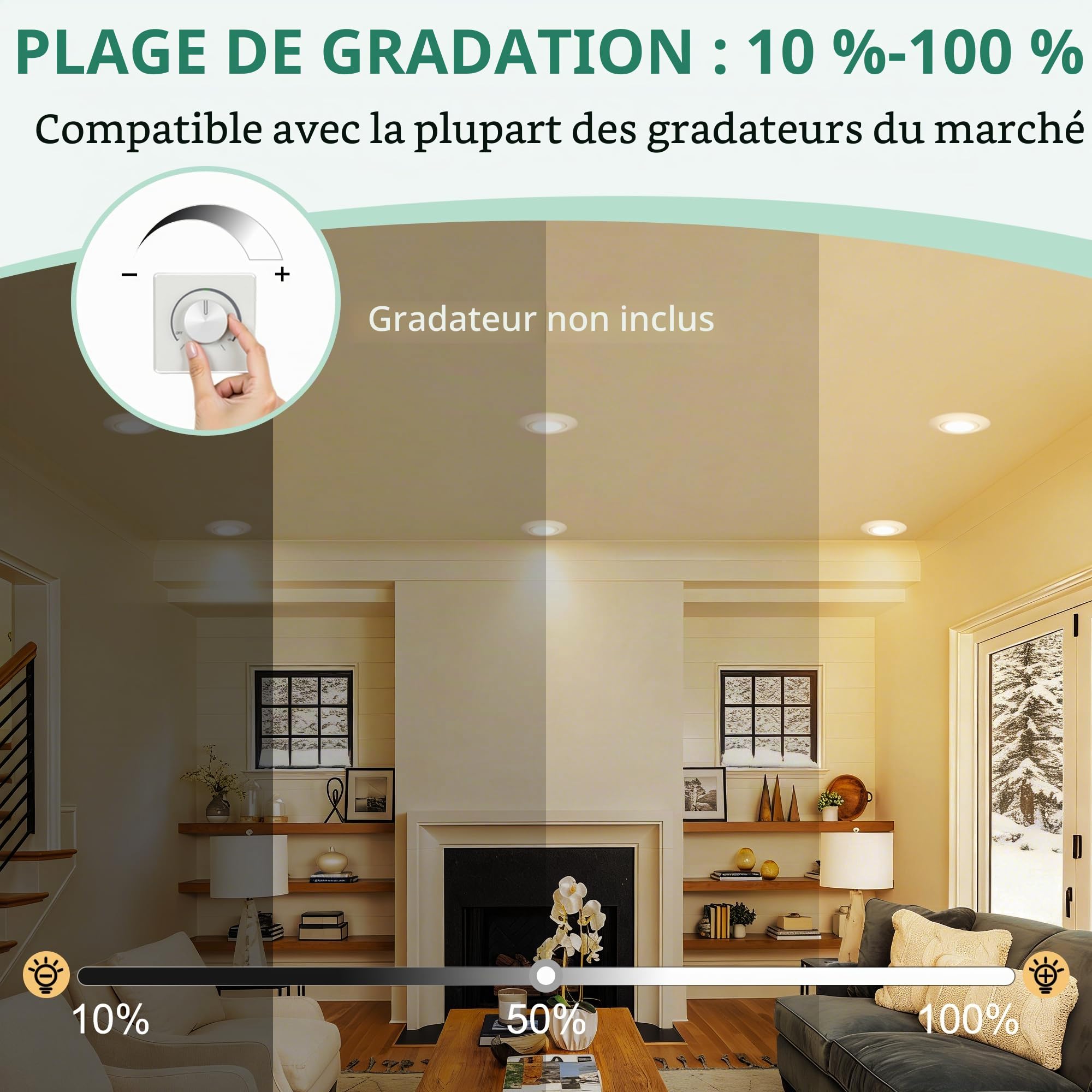 Spot LED Encastrable Dimmable 220V, 5.5W 600LM IP44 Spots LED Encastrable Extra Plat 68mm, 45° Orientable Spots de Plafond Blanc Chaud 2700K Spot Salle de Bain, Blanc Lot de 6