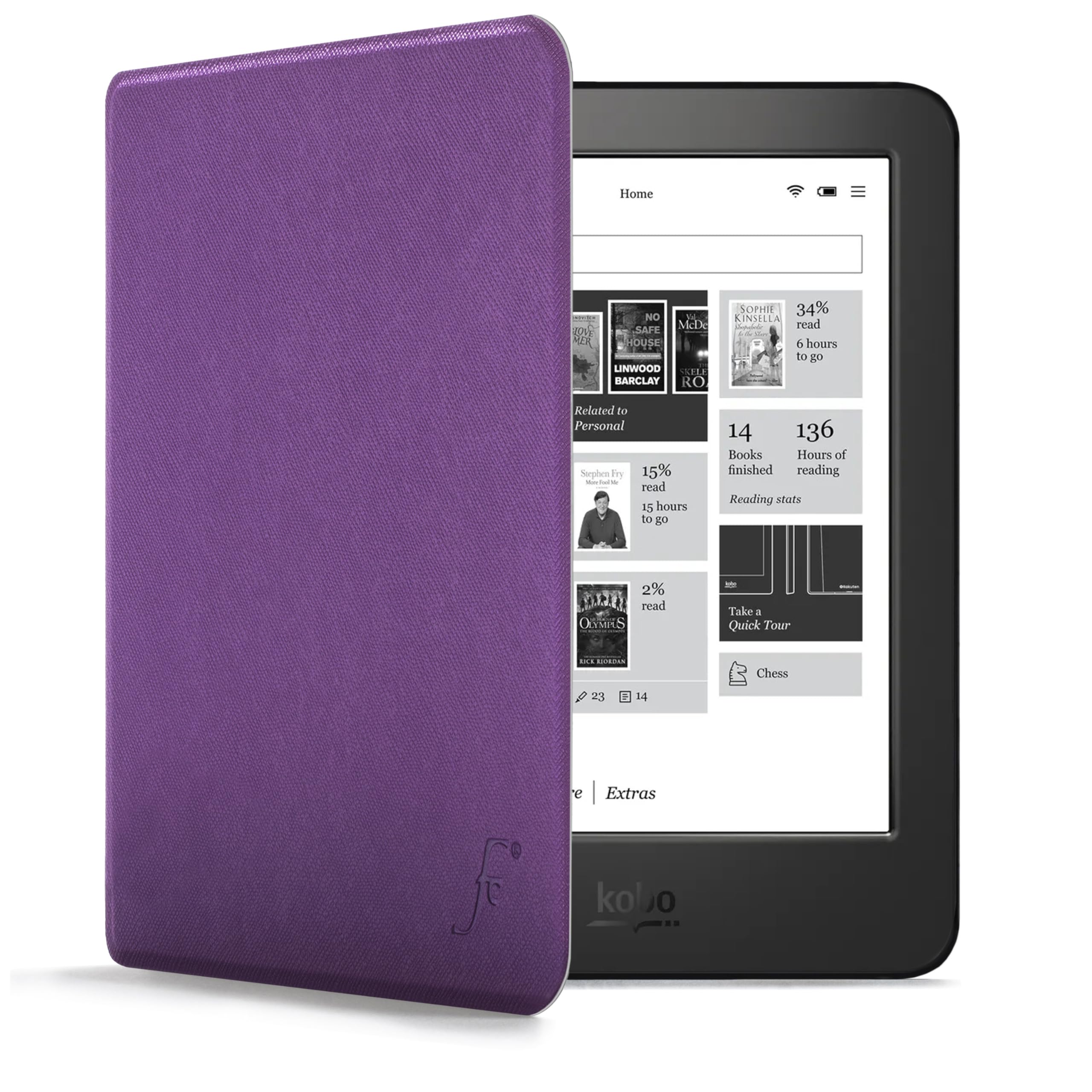 Forefront Cases Funda para Kobo Aura Edition 2 (Modelo: N236, 2016) - Delgado, Ligera y Protectora Funda para Kobo Aura Edition 2 (6") - Smart Auto Sueño Estela Función (Carcasa) - Púrpura — view 22