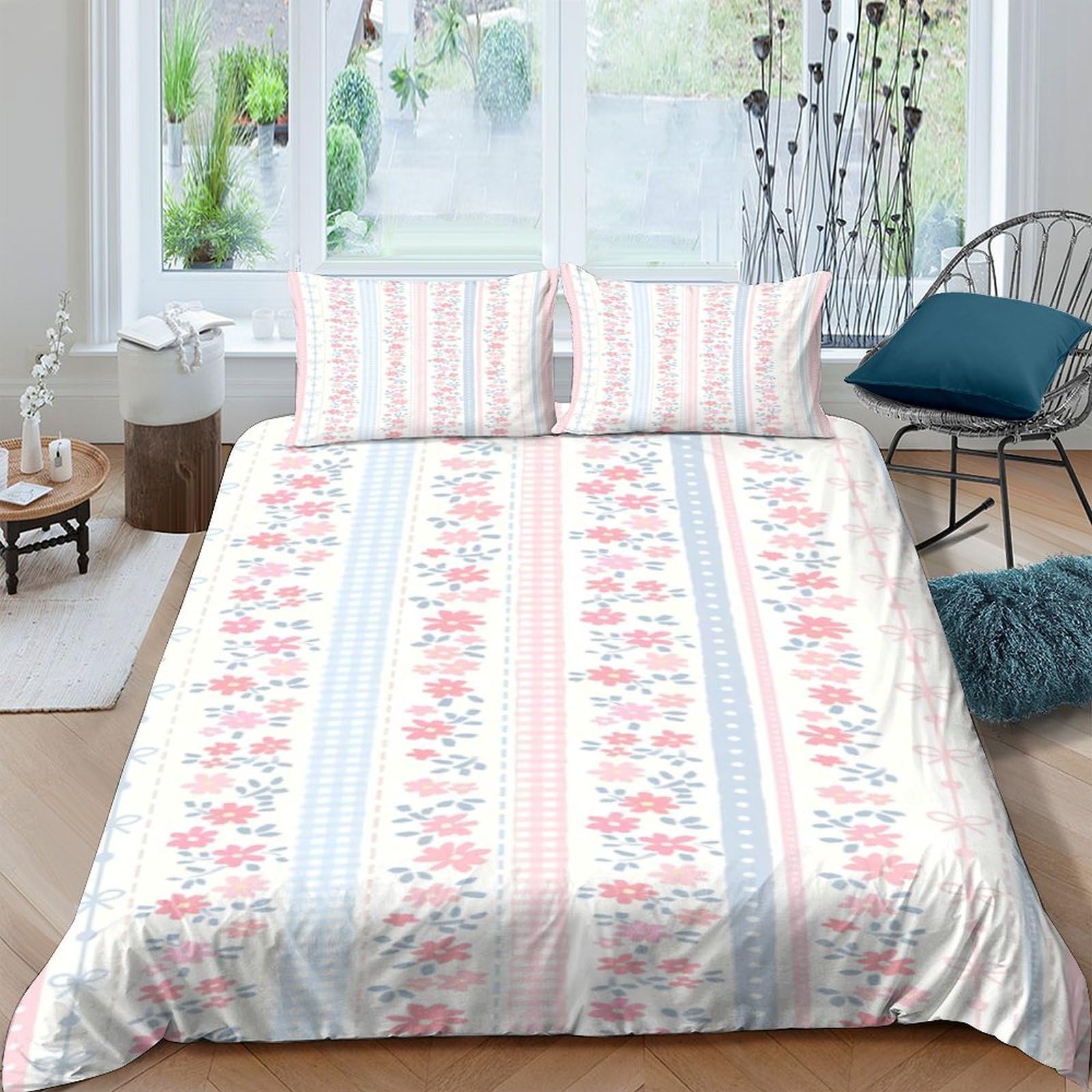 Ctjqhvkz Style-8 3D Printed Floral Stripe Fitted Sheet Microfiber Pink Blue Mattress Cover For Bedroom Guest Room Dorm Decor Single（135X200cm）