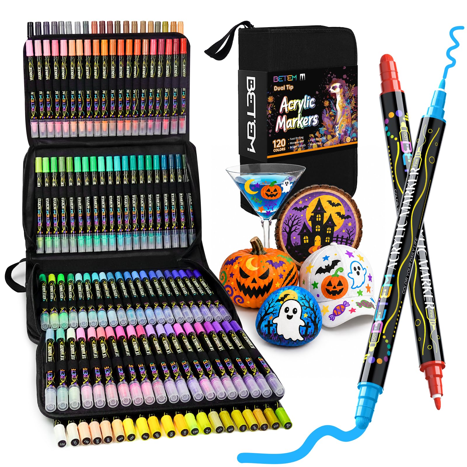 Betem 120 Colors Dual Tip Acrylic Paint Markers, Fabric Decorating Kits | Acrylic Paint P…