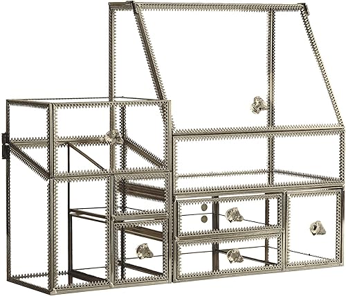 Miniatura 7 de Organizador de maquillaje de vidrio para tocador, juego de cajones apilables, 2 piezas, caja de almacenamiento de cosméticos para encimera antigua,