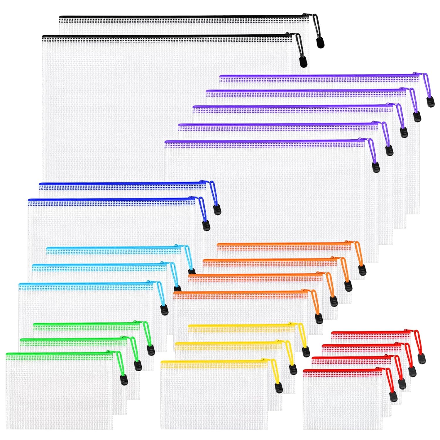 26pcs Mesh Zipper Pouch Bags 8 Sizes Plastic Zippered Storage Bags for Organizing Clear Pouches with Zipper Waterproof