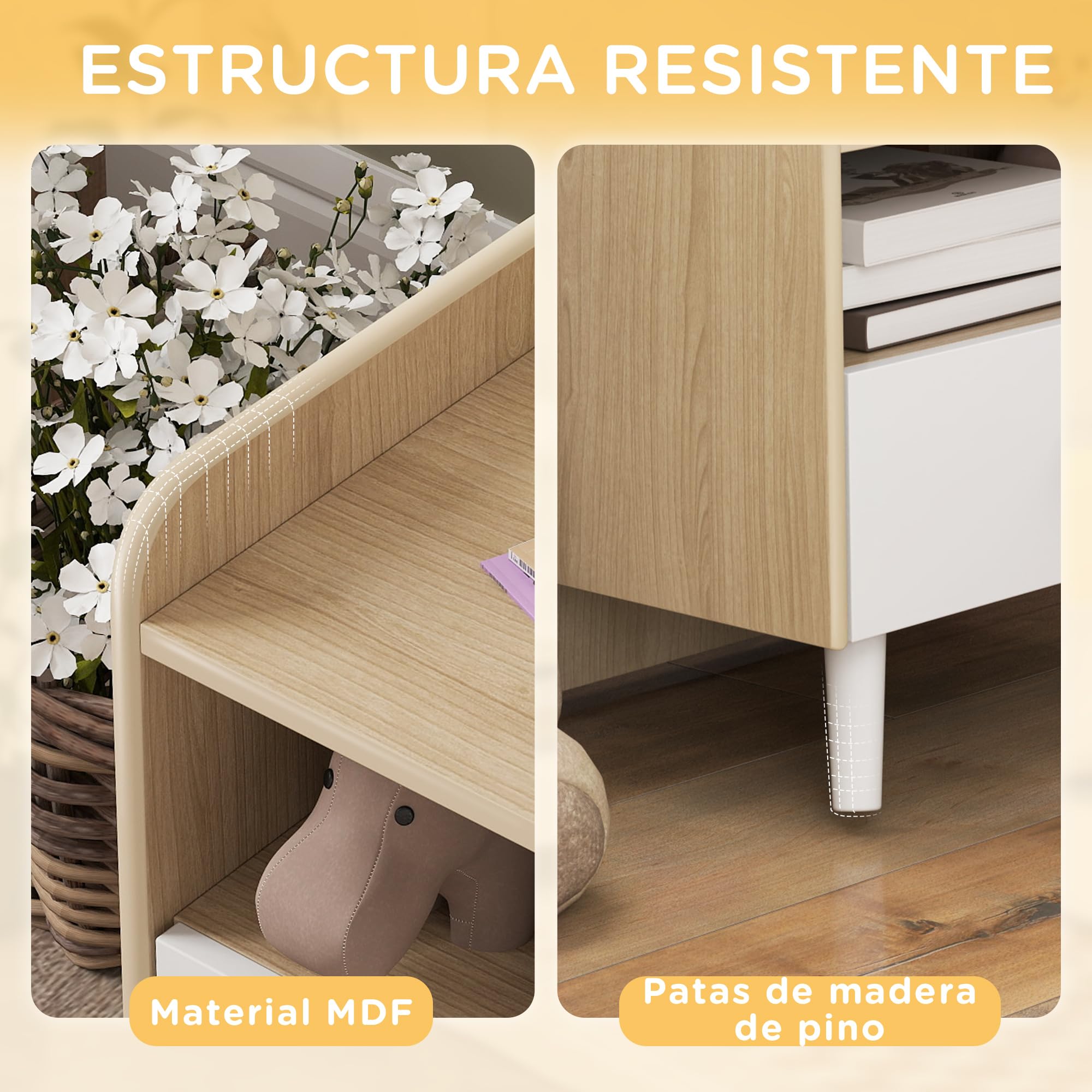 AIYAPLAY Mesita de Noche Infantil de Madera, Mesita de Noche para Niños de +3 Años con Cajón y Bordes Redondeados, para Dormitorio, Blanco y Roble