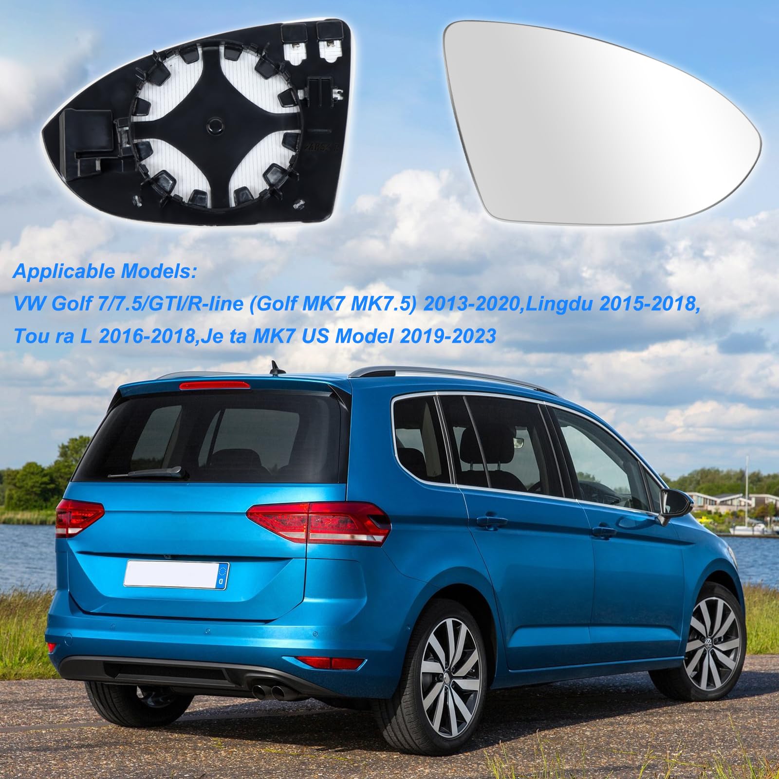 Spiegelglas Golf 7 Rechts Beheizbar Asphärisch- Spiegelglas Ersatzspiegelglas Außenspiegel Rechts,Außenspiegel Glas Passend für Golf 7 mit Trägerplatte - 3