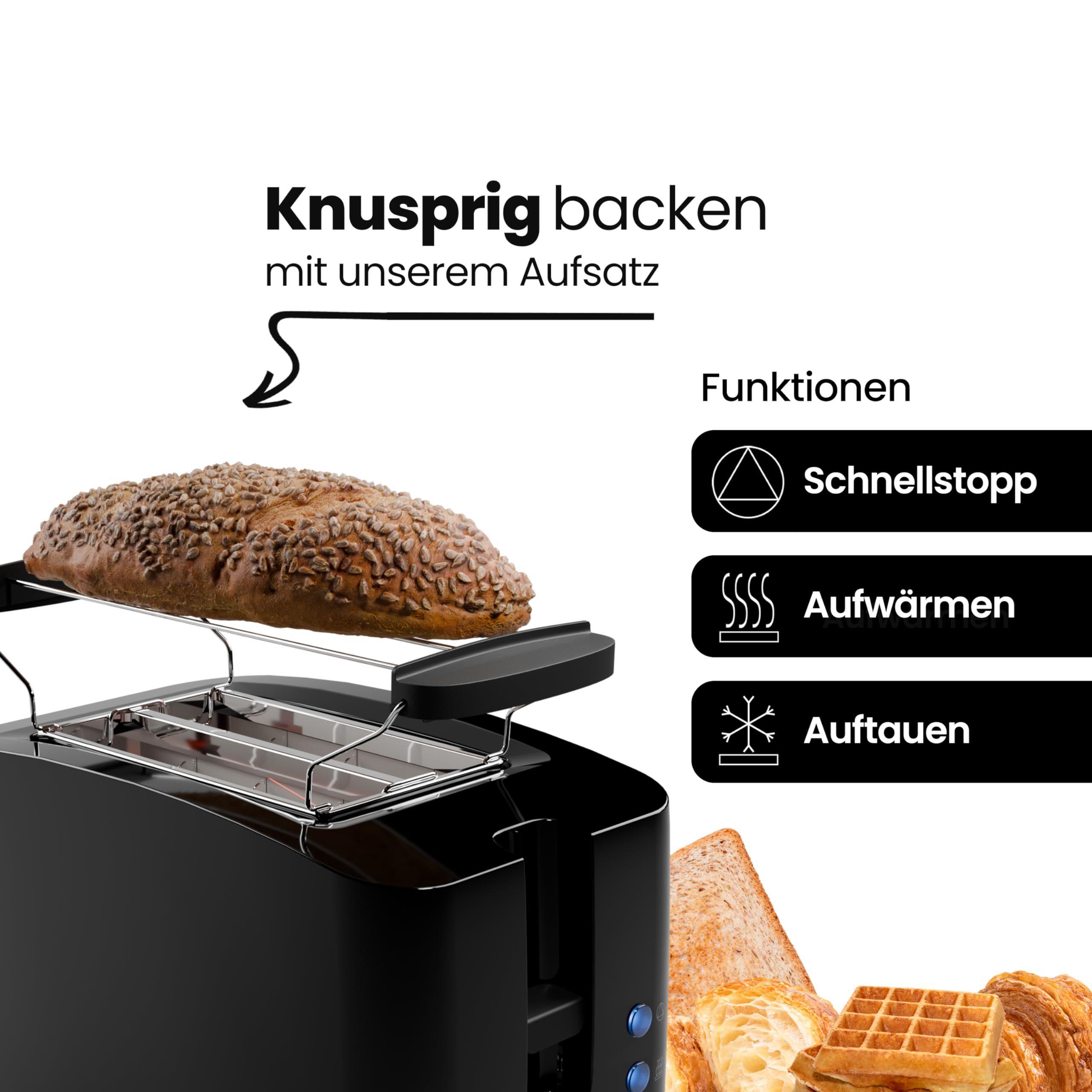 Clatronic Toaster 2 Scheiben - Mit Brötchenaufsatz & Auftaufunktion