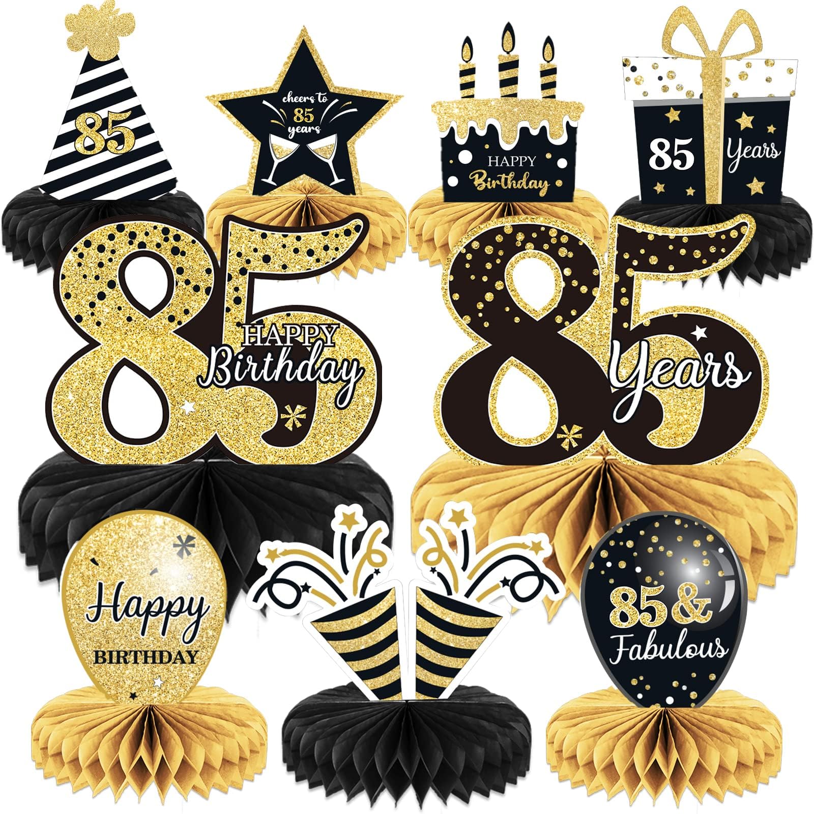 Snapklik.com : 9 Pieces 85th Birthday Decorations 75th Birthday Centerpieces  For Tables Decorations Cheers To 85 Years Honeycomb Table Topper Happy 85th  Birthday Decorations For Men And Woman Eightyfive Years, image size:1600x1600