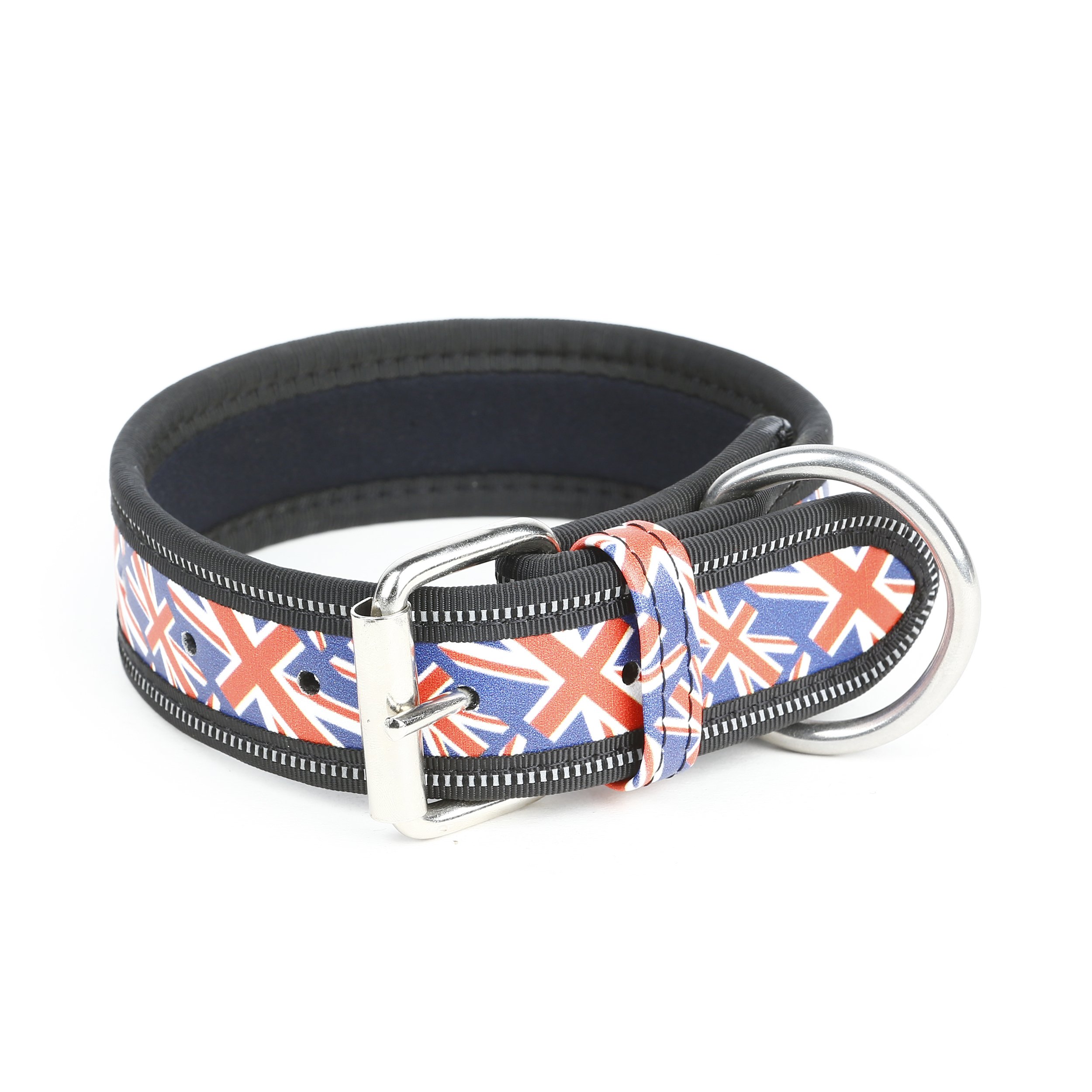 Julius-K9Artificial Leather Collar with British Flag, 4 x 55 cm