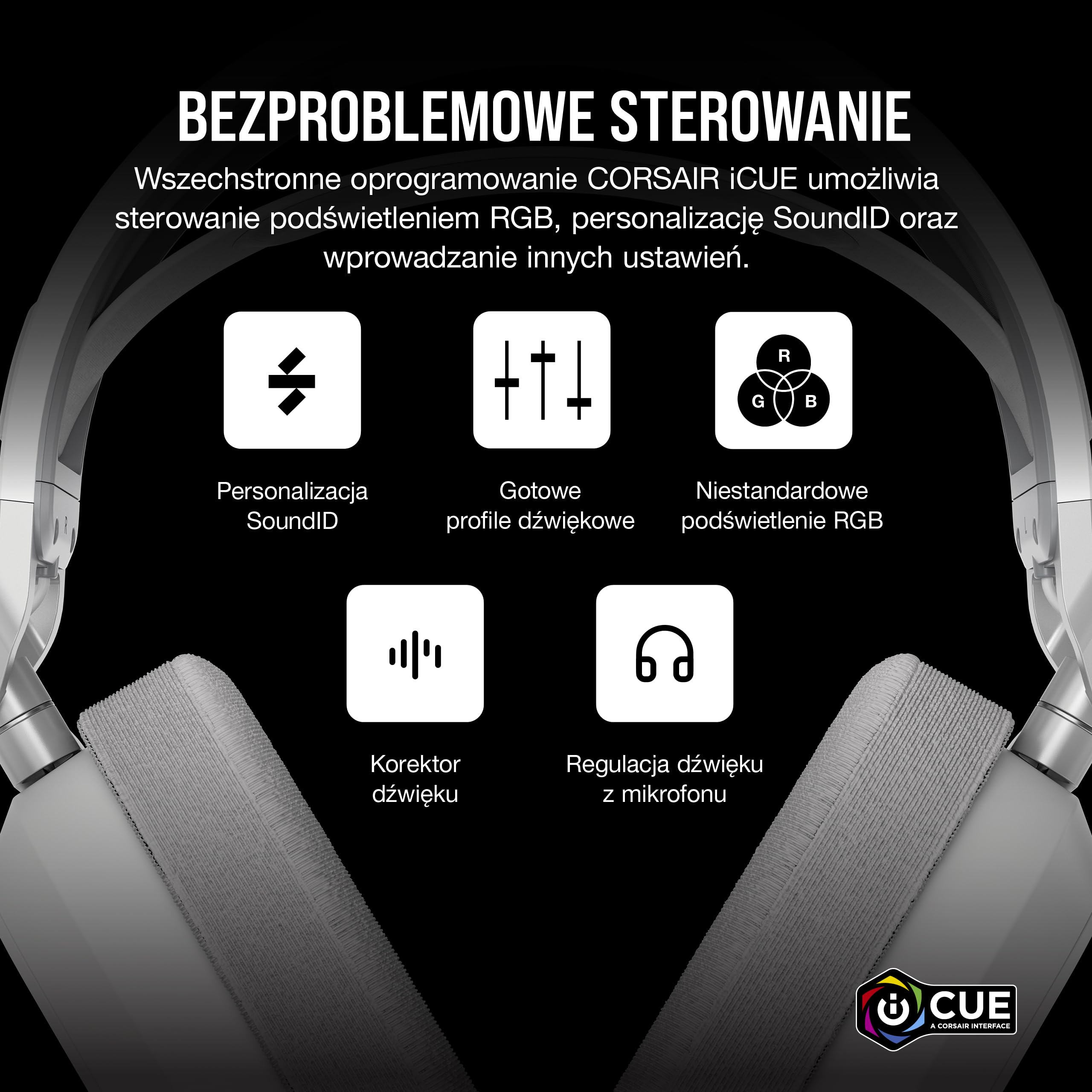 CORSAIR HS80 MAX WIRELESS Wieloplatformowy Zestaw Słuchawkowy do Gier z Bluetooth - Dolby Atmos - Mikrofon o Jakości Transmisji - Kompatybilny z iCUE - PC, Mac, PS5, PS4, Mobile - Biały